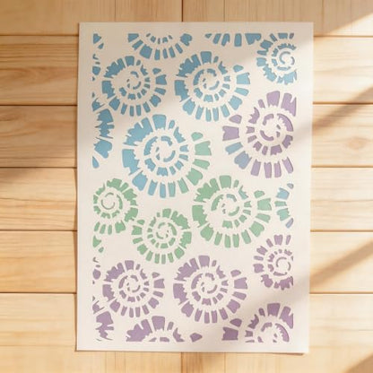 TIAMECH A4 Reusable Abstract Spiral Flower Stencil for Painting - color: Abstract Spiral Flower