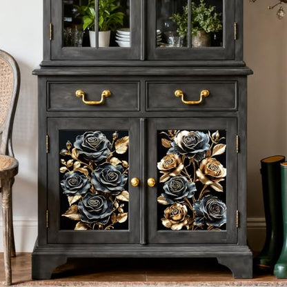 Peacoblue Black and Gold Rose Rub On Transfers for Furniture Craft 6"x12" - style: Black and Gold Rose
