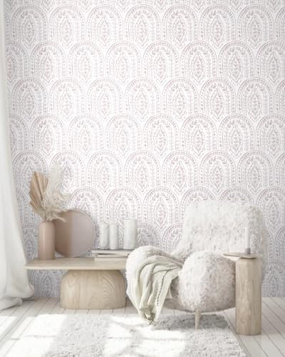 EeeComing Pink Peel and Stick Wallpaper Boho Wall Paper Peel and Stick Modern Contact Paper Self Adhesive Wallpaper for Bedroom and Bathroom Removable Cabinet Shelf Liner Vinyl 17.3”X197” - color: Pink, size: 17.3" x 197"