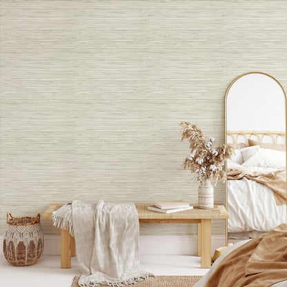 JiffDiff Grasscloth Wallpaper Peel and Stick Cream Grassweave Peel & Stick Wallpaper Textured Wallpaper Contact Paper 17.3"x118" - color: Beige, size: 17.3" x 118"