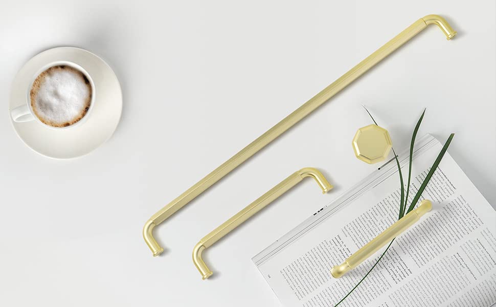 Goo-Ki 6 Pack 3-3/4 Inch （96mm） Hole Center Cabinet Pulls Light Brushed Brass Zinc Alloy Kitchen Drawer Pulls Drawer Handles 4.2 Inch Length 2201-BS-96 - color: Light Brushed Brass, size: 3-3/4 inch Hole Centers