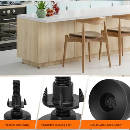 Leveling Feet, Adjustable Furniture Feet, 3/8"-16 Thread Furniture Feet Levelers, Heavy Duty Table Cabinet Sofa Dresser Leg Levelers Screw in with Threaded Inserts, 4 Pcs, Black