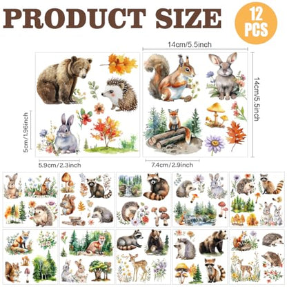 AHANDMAKER 12 Sheets Forest Animals Rub on Transfers for Crafts, Rabbit and Fox Rub on Transfer Stickers, Raccoon Squirrel Rub on Decals Sticker for Glass Wood Paper Furniture DIY Home Decor, 5.5x5.5"