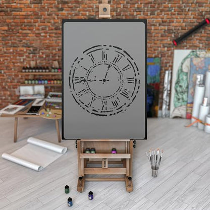 NAKLEO Reusable Plastic Wall Stencil - 59x95cm / 23" x 37" - Wall Clock Face - Large Wallpaper Pattern Painting DIY Art Craft Template - Fabric Furniture Wood Canvas - color: Transparent Stencil, size: L