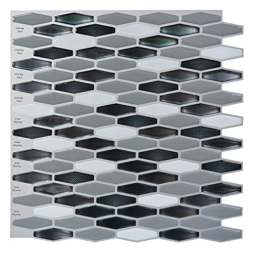 Art3d 6-Pack Marble Peel and Stick Backsplash, 12 x 12 Inch, Black/White - color: Black/White