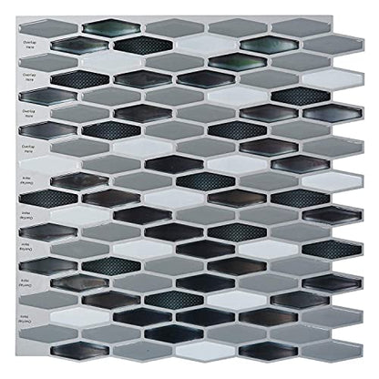 Art3d 6-Pack Marble Peel and Stick Backsplash, 12 x 12 Inch, Black/White - color: Black/White