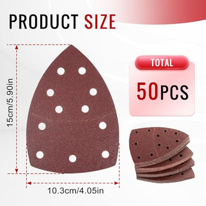 50 PCS Sander Replacement Pad Compatible with Skil, 60/80/120/240 Grit Mixed Mouse Sander Pads, Hook & Loop 11-Hole Design, for Use with SKIL SR6607B-10 and SR232301 Multi Sanders