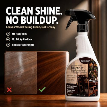 ForceField® Restor-It Furniture Polish and Conditioner for Fine Wood - Restores Oils & High-Gloss Luster, Removes Dust, Dirt & Allergens, No Waxy Buildup - 22 oz - size: 22 Fl Oz (Pack of 1)