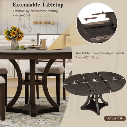 Dining Chair and Extendable Table Set, 5-Piece, Espresso Wood - color: Espresso