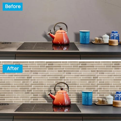 Peel and Stick Backsplash Tile, Stick on Beige Marble Look Mosaic Wall Tile - color: Marble Beige