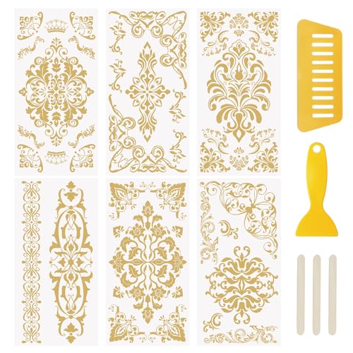 WANDIC 6 Sheets Rub on Transfer Stickers, Gold Line Floral Border Pattern Decorative Furniture DIY Stickers Decals for Scrapbook Present Boxes,15 * 30cm - color: Gold Line