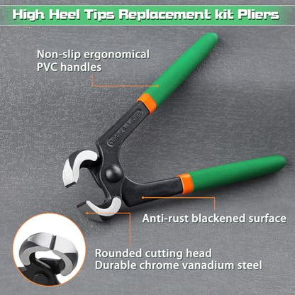 24 Pairs High Heel Replacement Tips with 6 Inches Stiletto Remove Pliers, Shoe Repair Kit for Women Shoe Heel Repair, 6 Size(8-12.5mm), 2.4/3.0mm Nail Diameter, Beige, Black - style: Pliers with High Heel Replacement Tips