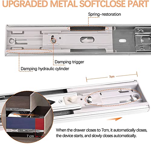 Soft Close Full Extension Ball Bearing Drawer Slides - 12 Inch, 6 Pairs, 3-Section, 100 LB Capacity