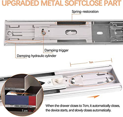 Soft Close Full Extension Ball Bearing Drawer Slides - 12 Inch, 6 Pairs, 3-Section, 100 LB Capacity