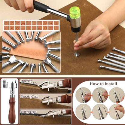 QMNNMA 102PCS Leather Working Tools, Leather Tooling Kit - size: Large