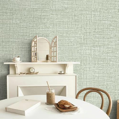 Green Grasscloth Wallpaper 17.3"x160" Faux Linen Textured Contact Paper Removable Self Adhesive Vinyl Wallpaper for Bedroom Bathroom Kitchen Cabinets - color: Green, size: 17.3" x 160"