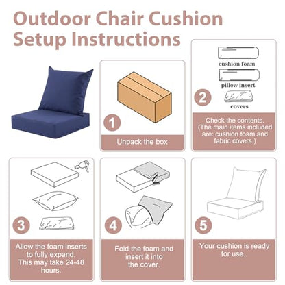 Outdoor Deep Seat Cushion Set, 24x24 Inch, Navy Blue, Set of 1 - color: Navy Blue