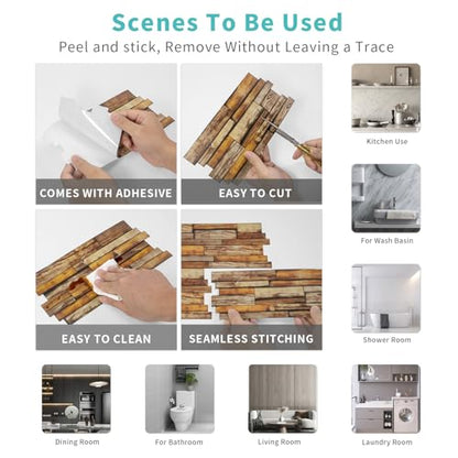 Wood Grain Peel and Stick Backsplash Tile 9.68x4.72 inch 24Pcs - color: Hzw-xy-htp-109
