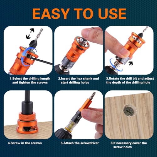 Countersink Drill Bit Set, 5 Wood Sizes with Adjustable Depth Stop