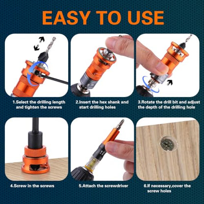 Countersink Drill Bit Set, 5 Wood Sizes with Adjustable Depth Stop