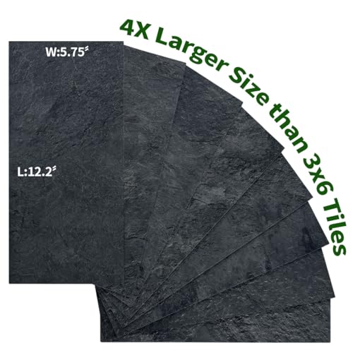 AULIGET 6" x 12" Black Slate Peel and Stick Backsplash Wall Tiles, PVC Faux Stone Stick on Tiles for Backsplash Kitchen, Bathroom, Laundry Room, Camper, Fireplace (Pack of 20) - color: Black Slate, size: 20 Sheets, 6"x12"x0.12"