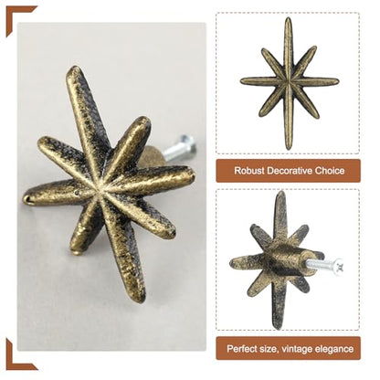 6 Set Unique Antique Gold Cast Iron Drawer Pulls & Cabinet Knobs - color: Antique Gold, size: 8-pointed Star