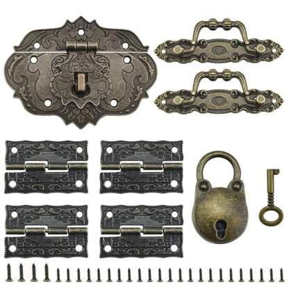 1 Set Jewelry Box Hinges Hasp Catch Handles Lock, Retro Engraved Decorative - color: 8 PCS