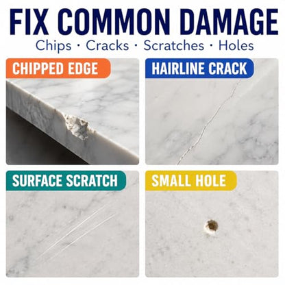 Quartz Countertop Repair Kit Color Match, Granite Marble Tile and Porcelain Repair Kit for Chips, Cracks, Scratches and Holes, Ceramic Tile Repair Kit for Sink, Bathtub, Shower and Stone Surfaces
