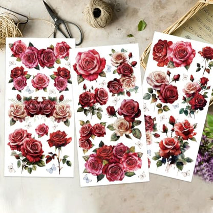 OLYCRAFT 3pcs/Set Red Rose Rub on Transfers for Furniture and Crafts 6x12 Inch Butterfly Furniture Decals Pink Rose Transfer Stickers PVC Waterproof Decorative Stickers for Wood, Glass, Metal, Plastic - style: Rose