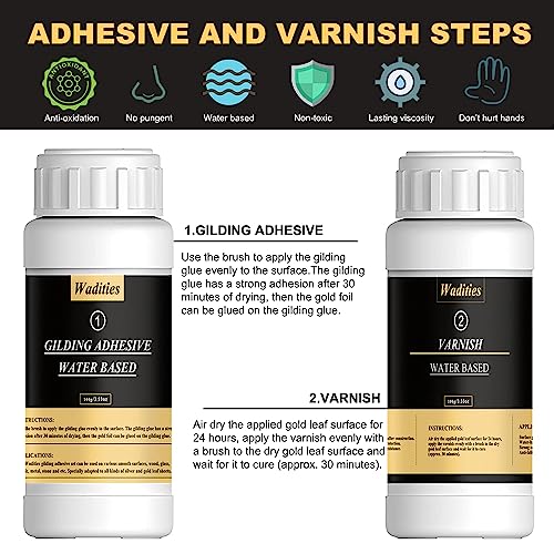 Gold Leaf Gilding Adhesive Set, Wadities 100ml Water Based Glue and Varnish