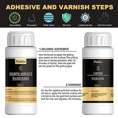Gold Leaf Gilding Adhesive Set, Wadities 100ml Water Based Glue and Varnish