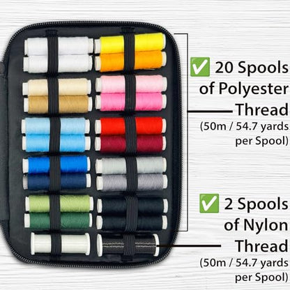Vellostar Beginner Sewing Kit for Adults and Kids, 22 Threads, Travel Case - color: Beginner Black