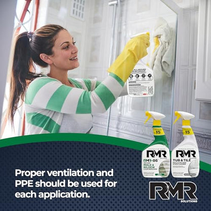 RMR Complete Mold & Mildew Stain Eraser System – No-Scrub Tub & Tile Cleaner + Instant Mold & Mildew Stain Remover Spray, Indoor/Outdoor Bathroom, Shower, Siding, & Deck Cleaning Kit, 2–32 Oz Bottles