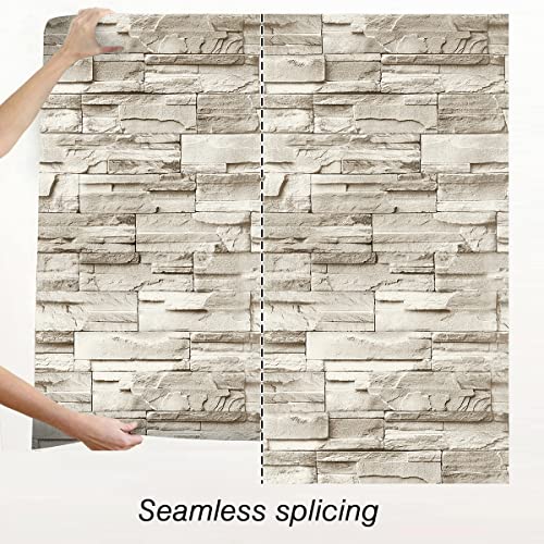 Jeweluck Faux Stone Wallpaper Peel and Stick Brick Wallpaper 17.7”×196.8” - color: A Beige, size: 17.7" x 196.8"