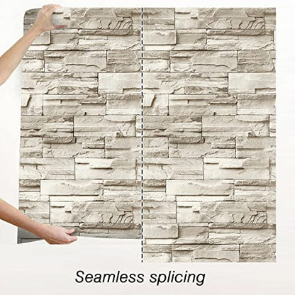 Jeweluck Faux Stone Wallpaper Peel and Stick Brick Wallpaper 17.7”×196.8” - color: A Beige, size: 17.7" x 196.8"