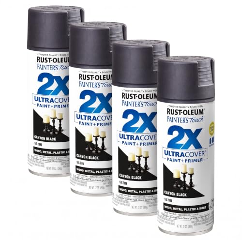 Rust-Oleum 346951 Painter's Touch 2X Ultra Cover Spray Paint, 12 oz, Satin Canyon Black (Pack of 4) - color: Satin Canyon Black, size: 12 Ounce (Pack of 4)