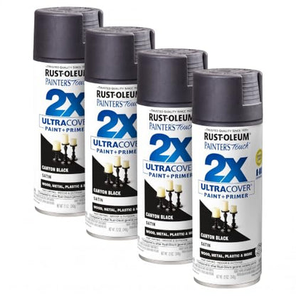 Rust-Oleum 346951 Painter's Touch 2X Ultra Cover Spray Paint, 12 oz, Satin Canyon Black (Pack of 4) - color: Satin Canyon Black, size: 12 Ounce (Pack of 4)