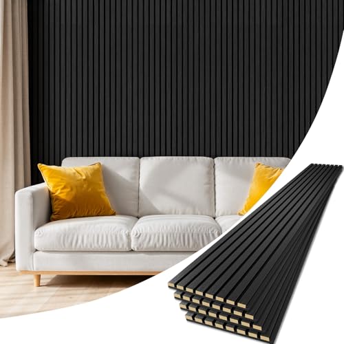 4 Pack Acoustic Wood Panels for Wall 94.48" x 12.79" Soundproof - color: Black, size: 94" x 12" (4 PCs)