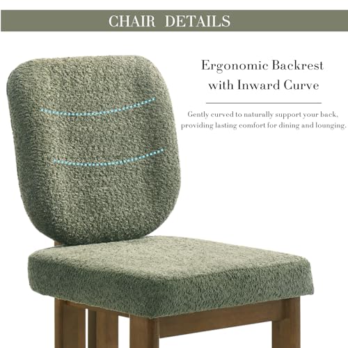 CIMOTA Chenille Dining Chairs Set of 4, Modern Upholstered Side Chairs with Walnut Wooden Frame and Contoured Backrest, Mid-Century Inspired Accent Chairs for Dining Room, Green - color: Green