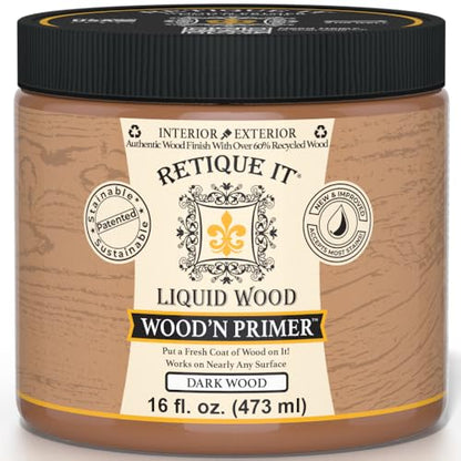 Retique It Wood'n Primer - Paint it then stain it - Stainable Wood Fiber Paint (Dark Wood, Medium) - color: Dark Wood, size: 16 Fl Oz (Pack of 1)