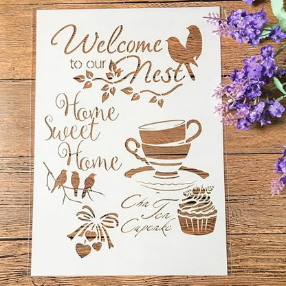 TIAMECH A4 Reusable Birds Coffee Stencil for Painting - style: Birds Coffee