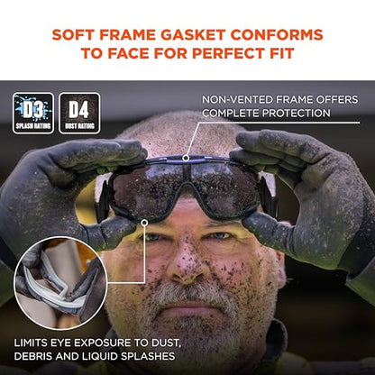 Ergodyne Skullerz Arkyn Protective Dust Safety Goggle, Non-Vented, Anti Fog, Scratch Resistant, Adjustable Neoprene Strap - color: Smoke Lens, style: Work Utility