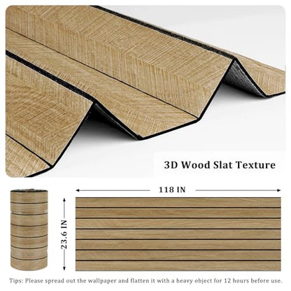 Brown 3D Wood Slat Panels for Walls Acoustic Slat Wall Paneling - color: 1.brown, size: 23.6" x 118"