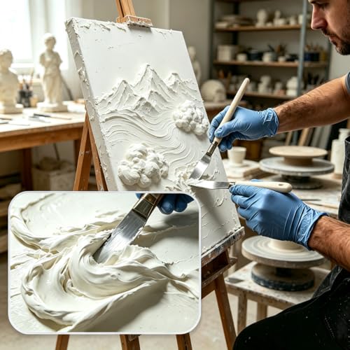 JAJADO 10.14 oz/300ml Acrylic Modeling Paste with 13 Pcs Painting Tools - color: White Modeling Paste+Palette Knife+Scrapers Tools