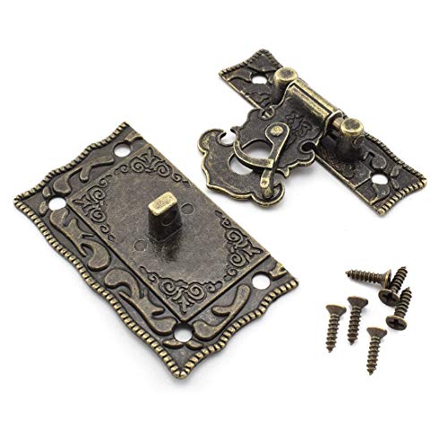 SDTC Tech Antique Bronze Right Hook Hasp Latch and Engraved Hinge Kit - color: Bronze