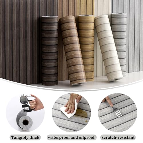 Gray Peel and Stick Slat Wall Panels,Wood Grain Paneling 118"x15.75" - color: Gray