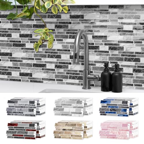 Peel and Stick Backsplash Wall Tile 20 Pack Gray White,9.68"x4.72" - color: D-htp-02-hzw
