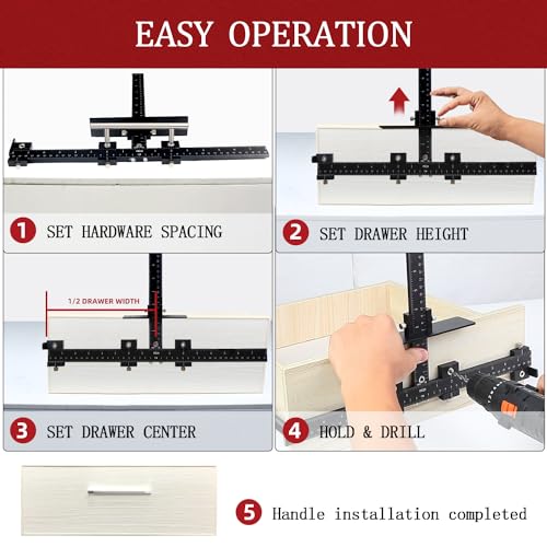 Cabinet Hardware Jig, Cabinet Handle Template Jig Tool Adjustable Drill Guide for Door Drawer Front Handles and Knobs Punch Locator (Matte Black)