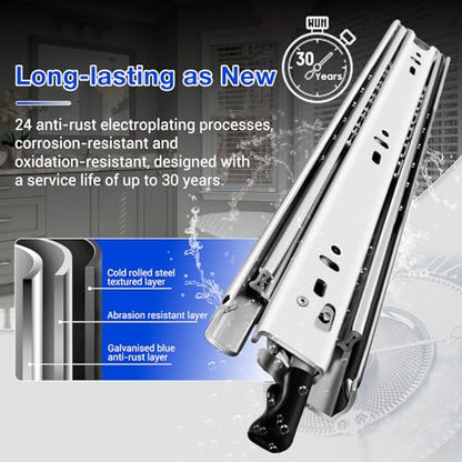 with Lock Heavy Duty Drawer Slides Full Extension Side Mount 14 16 18 20 22 24 26 28 30 32 34 36 40 Inch 150 Lbs Metal Dresser Cabine Rails Tracks Glides Runner 1 Pair (with Lock, 22 Inch) - size: 22 Inch, style: With Lock - Load 150 lb
