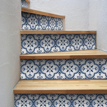 Vinyl Peel and Stick wall Tile Decals 6x6in Stick on backsplash,12Pc - color: Navy Blue and White 6x6
